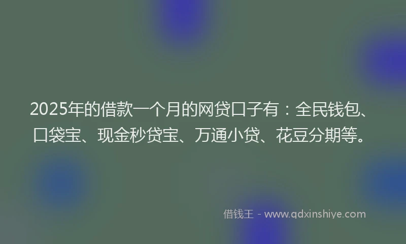 2025年的借款一个月的网贷口子有：全民钱包、口袋宝、现金秒贷宝、万通小贷、花豆分期等。