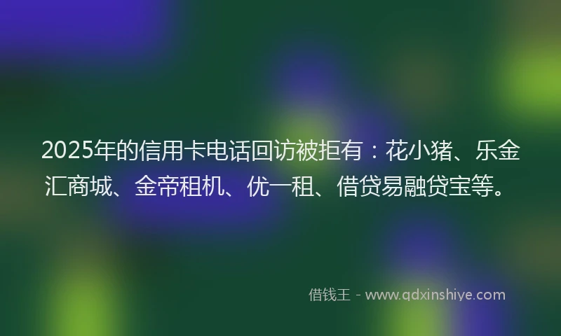 2025年的信用卡电话回访被拒有：花小猪、乐金汇商城、金帝租机、优一租、借贷易融贷宝等。