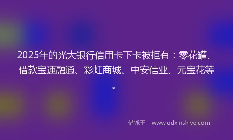 2025年的光大银行信用卡下卡被拒有：零花罐、借款宝速融通、彩虹商城、中安信业、元宝花等。