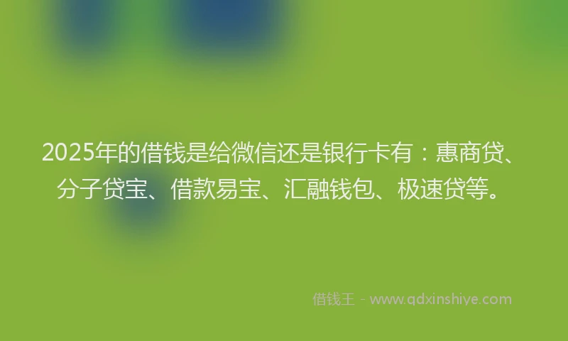 2025年的借钱是给微信还是银行卡有：惠商贷、分子贷宝、借款易宝、汇融钱包、极速贷等。