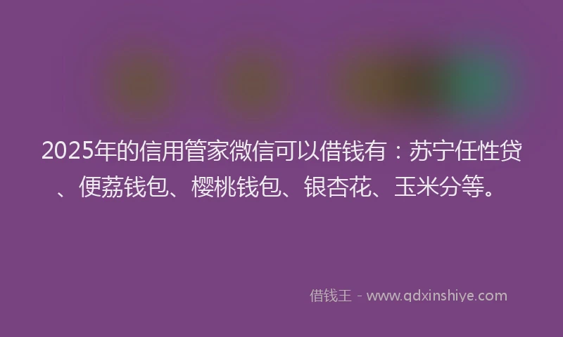 2025年的信用管家微信可以借钱有：苏宁任性贷、便荔钱包、樱桃钱包、银杏花、玉米分等。
