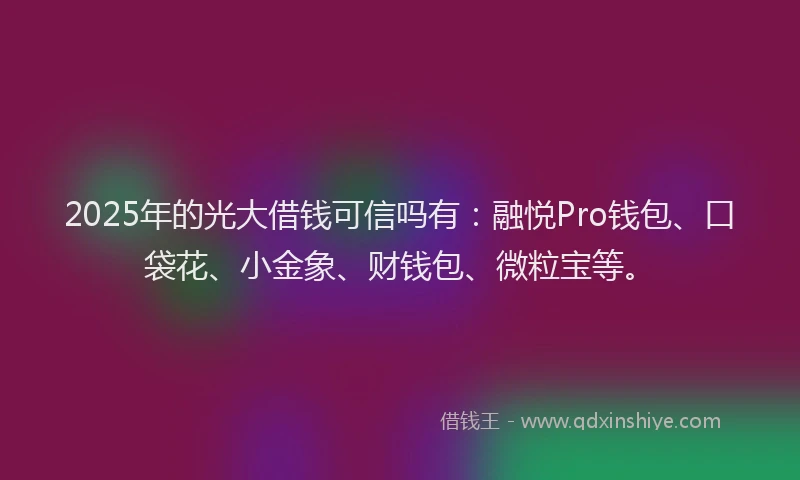 2025年的光大借钱可信吗有：融悦Pro钱包、口袋花、小金象、财钱包、微粒宝等。
