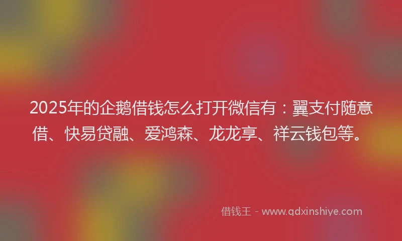2025年的企鹅借钱怎么打开微信有：翼支付随意借、快易贷融、爱鸿森、龙龙享、祥云钱包等。