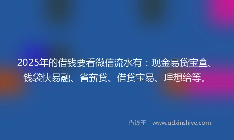 2025年的借钱要看微信流水有：现金易贷宝盒、钱袋快易融、省薪贷、借贷宝易、理想给等。