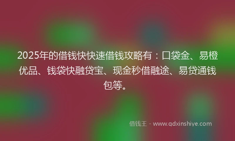 2025年的借钱快快速借钱攻略有：口袋金、易橙优品、钱袋快融贷宝、现金秒借融途、易贷通钱包等。