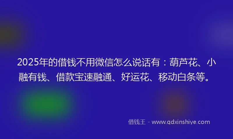 2025年的借钱不用微信怎么说话有：葫芦花、小融有钱、借款宝速融通、好运花、移动白条等。