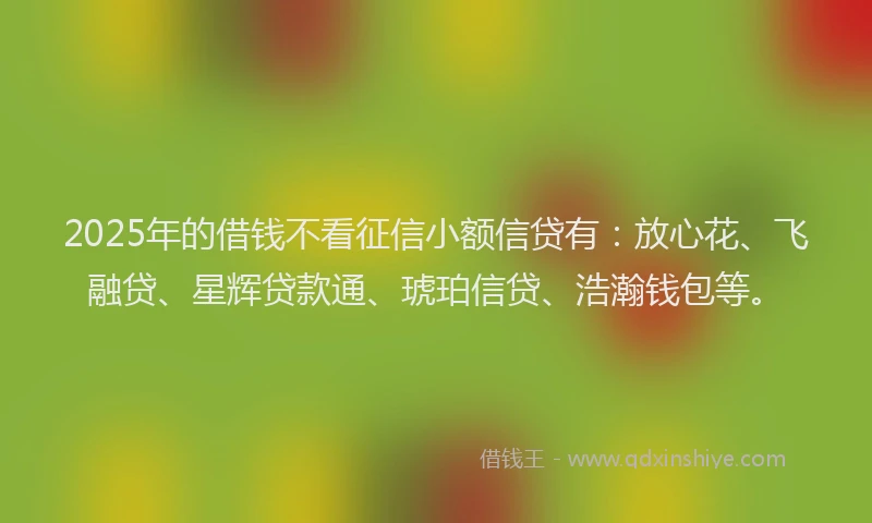 2025年的借钱不看征信小额信贷有：放心花、飞融贷、星辉贷款通、琥珀信贷、浩瀚钱包等。