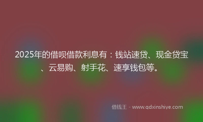 2025年的借呗借款利息有：钱站速贷、现金贷宝、云易购、射手花、速享钱包等。