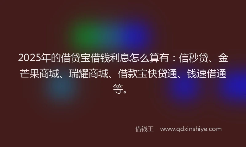 2025年的借贷宝借钱利息怎么算有：信秒贷、金芒果商城、瑞耀商城、借款宝快贷通、钱速借通等。