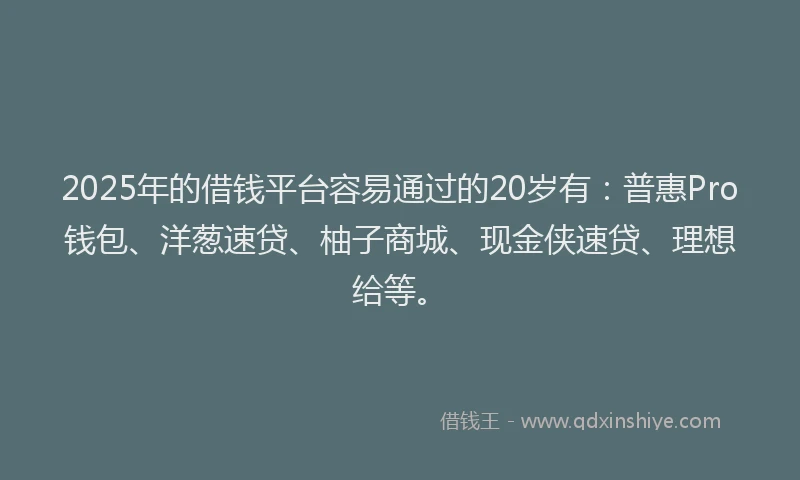 2025年的借钱平台容易通过的20岁有：普惠Pro钱包、洋葱速贷、柚子商城、现金侠速贷、理想给等。