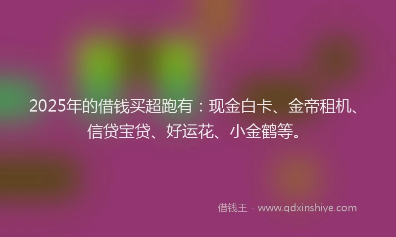 2025年的借钱买超跑有：现金白卡、金帝租机、信贷宝贷、好运花、小金鹤等。