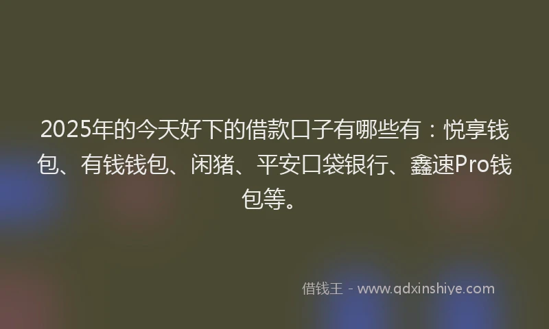 2025年的今天好下的借款口子有哪些有：悦享钱包、有钱钱包、闲猪、平安口袋银行、鑫速Pro钱包等。