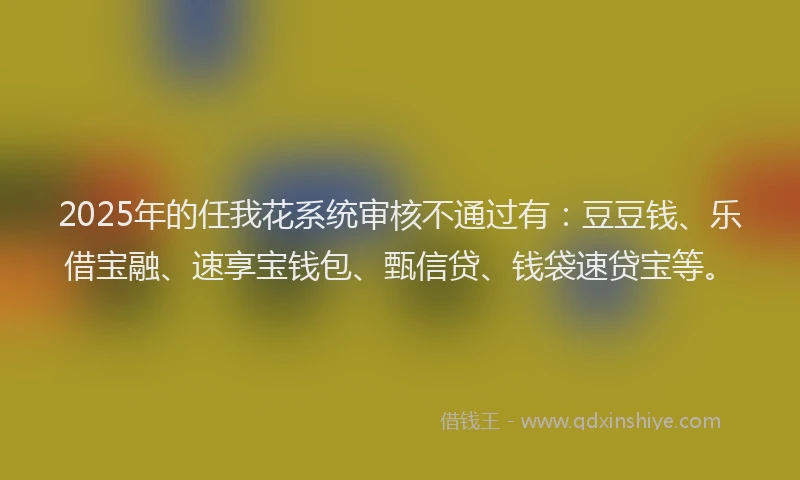 2025年的任我花系统审核不通过有：豆豆钱、乐借宝融、速享宝钱包、甄信贷、钱袋速贷宝等。