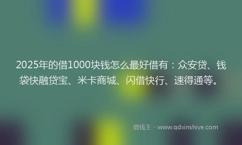 2025年的借1000块钱怎么最好借有：众安贷、钱袋快融贷宝、米卡商城、闪借快行、速得通等。