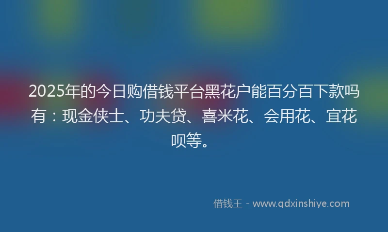 2025年的今日购借钱平台黑花户能百分百下款吗有：现金侠士、功夫贷、喜米花、会用花、宜花呗等。