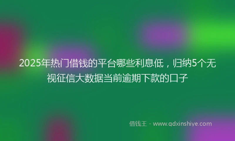 2025年热门借钱的平台哪些利息低，归纳5个无视征信大数据当前逾期下款的口子