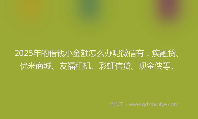 2025年的借钱小金额怎么办呢微信有：疾融贷、优米商城、友福租机、彩虹信贷、现金侠等。