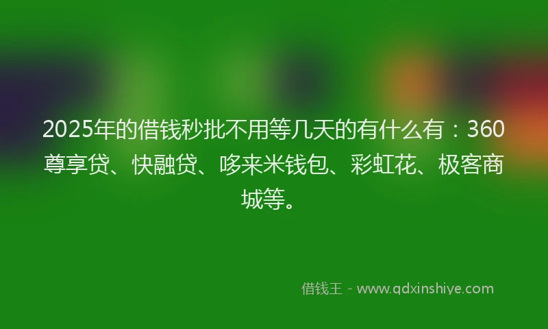 2025年的借钱秒批不用等几天的有什么有:360尊享贷、快融贷、哆来米钱包、彩虹花、极客商城等。