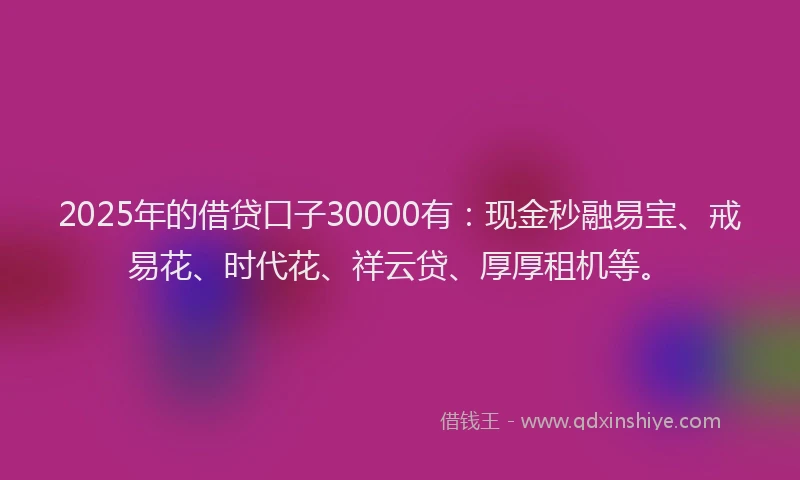 2025年的借贷口子30000有：现金秒融易宝、戒易花、时代花、祥云贷、厚厚租机等。