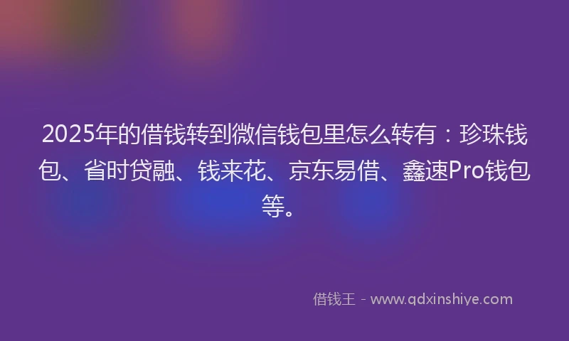 2025年的借钱转到微信钱包里怎么转有：珍珠钱包、省时贷融、钱来花、京东易借、鑫速Pro钱包等。