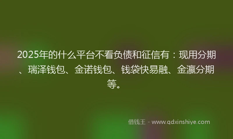 2025年的什么平台不看负债和征信有：现用分期、瑞泽钱包、金诺钱包、钱袋快易融、金瀛分期等。