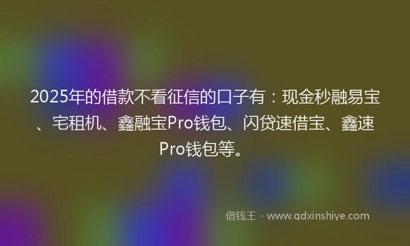 2025年的借款不看征信的口子有：现金秒融易宝、宅租机、鑫融宝Pro钱包、闪贷速借宝、鑫速Pro钱包等。