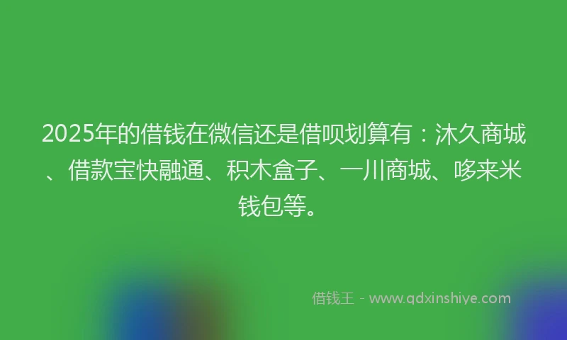 2025年的借钱在微信还是借呗划算有：沐久商城、借款宝快融通、积木盒子、一川商城、哆来米钱包等。