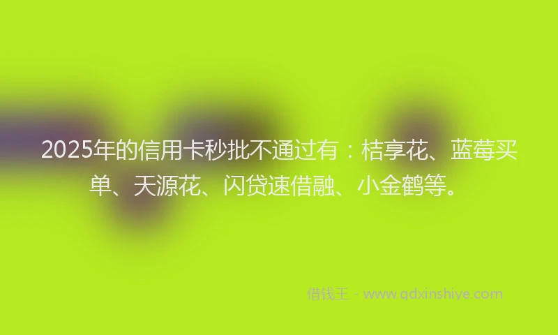2025年的信用卡秒批不通过有：桔享花、蓝莓买单、天源花、闪贷速借融、小金鹤等。