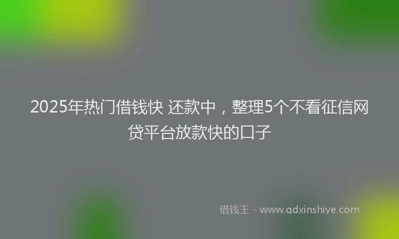 2025年热门借钱快 还款中，整理5个不看征信网贷平台放款快的口子