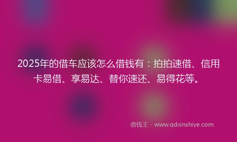 2025年的借车应该怎么借钱有：拍拍速借、信用卡易借、享易达、替你速还、易得花等。