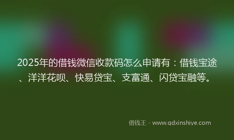 2025年的借钱微信收款码怎么申请有：借钱宝途、洋洋花呗、快易贷宝、支富通、闪贷宝融等。