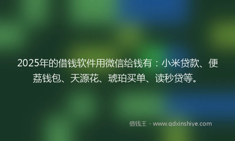 2025年的借钱软件用微信给钱有：小米贷款、便荔钱包、天源花、琥珀买单、读秒贷等。