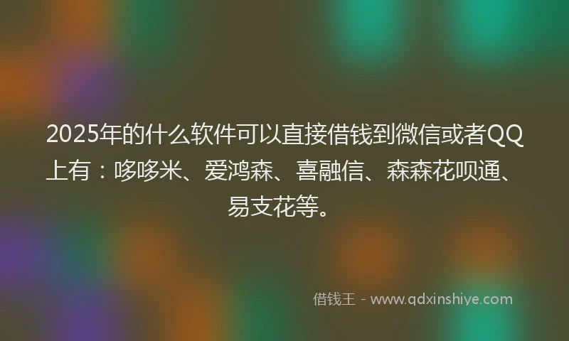 2025年的什么软件可以直接借钱到微信或者QQ上有：哆哆米、爱鸿森、喜融信、森森花呗通、易支花等。