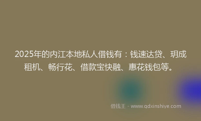 2025年的内江本地私人借钱有：钱速达贷、玥成租机、畅行花、借款宝快融、惠花钱包等。