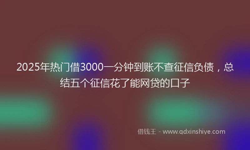 2025年热门借3000一分钟到账不查征信负债，总结五个征信花了能网贷的口子