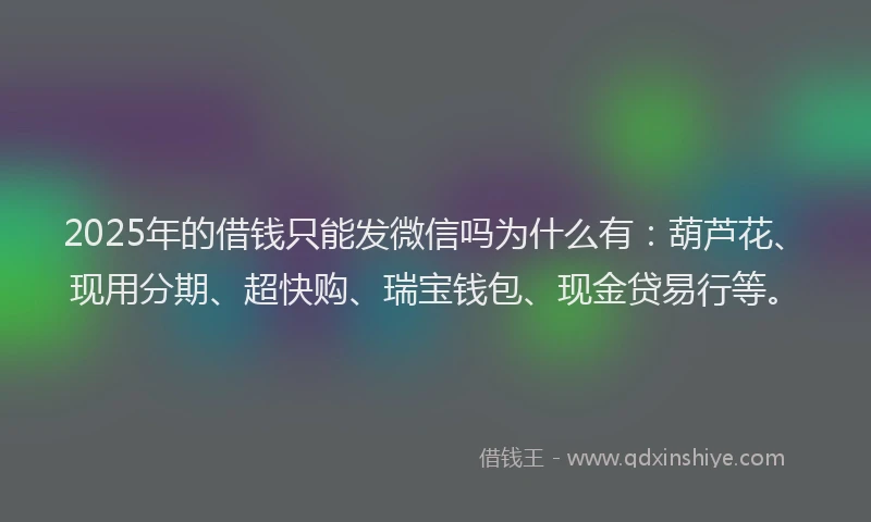 2025年的借钱只能发微信吗为什么有：葫芦花、现用分期、超快购、瑞宝钱包、现金贷易行等。