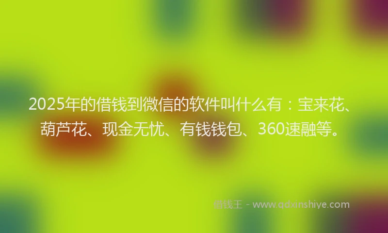 2025年的借钱到微信的软件叫什么有：宝来花、葫芦花、现金无忧、有钱钱包、360速融等。