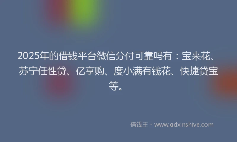 2025年的借钱平台微信分付可靠吗有：宝来花、苏宁任性贷、亿享购、度小满有钱花、快捷贷宝等。