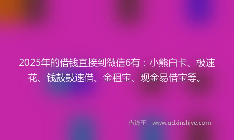 2025年的借钱直接到微信6有：小熊白卡、极速花、钱鼓鼓速借、金租宝、现金易借宝等。