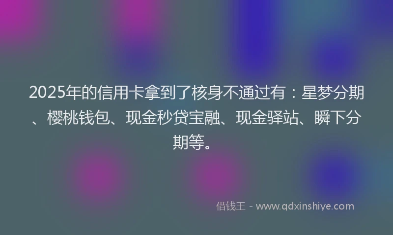 2025年的信用卡拿到了核身不通过有：星梦分期、樱桃钱包、现金秒贷宝融、现金驿站、瞬下分期等。