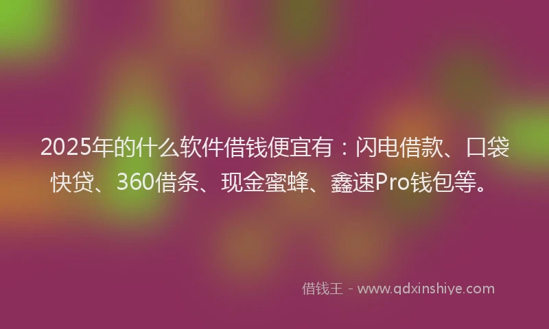 2025年的什么软件借钱便宜有：闪电借款、口袋快贷、360借条、现金蜜蜂、鑫速Pro钱包等。