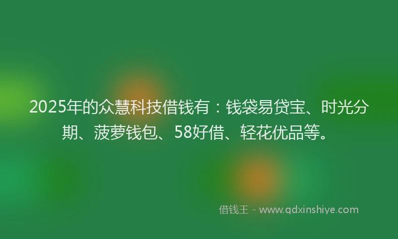 2025年的众慧科技借钱有：钱袋易贷宝、时光分期、菠萝钱包、58好借、轻花优品等。