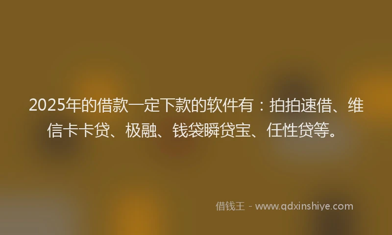 2025年的借款一定下款的软件有：拍拍速借、维信卡卡贷、极融、钱袋瞬贷宝、任性贷等。