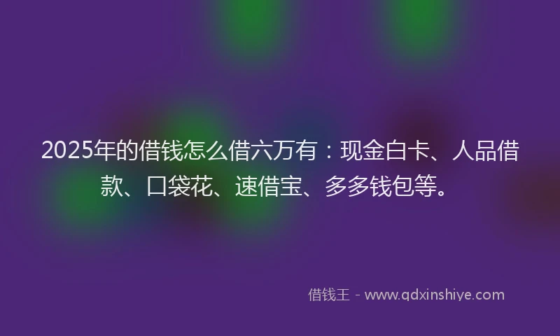 2025年的借钱怎么借六万有：现金白卡、人品借款、口袋花、速借宝、多多钱包等。