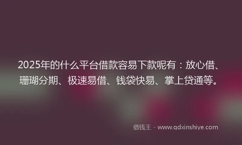 2025年的什么平台借款容易下款呢有：放心借、珊瑚分期、极速易借、钱袋快易、掌上贷通等。