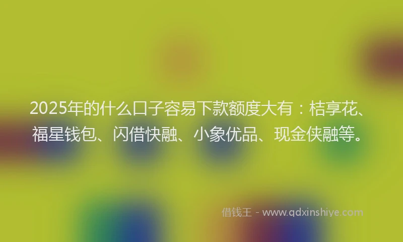 2025年的什么口子容易下款额度大有：桔享花、福星钱包、闪借快融、小象优品、现金侠融等。