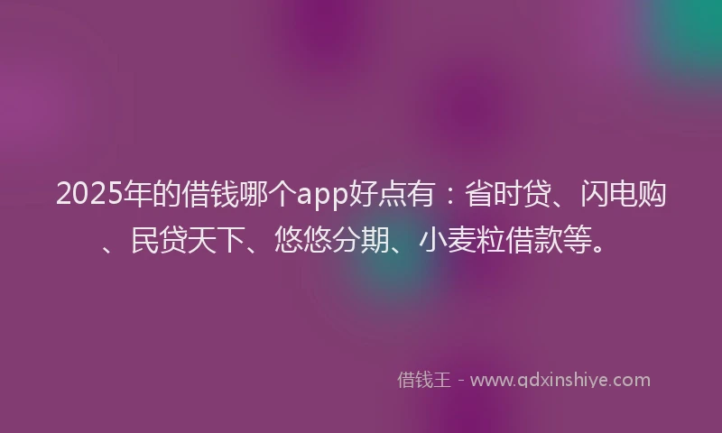 2025年的借钱哪个app好点有：省时贷、闪电购、民贷天下、悠悠分期、小麦粒借款等。