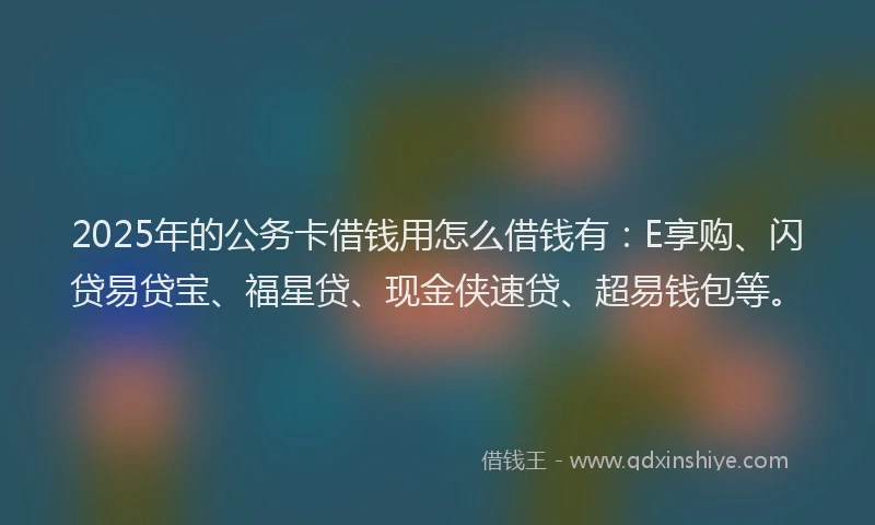 2025年的公务卡借钱用怎么借钱有：E享购、闪贷易贷宝、福星贷、现金侠速贷、超易钱包等。