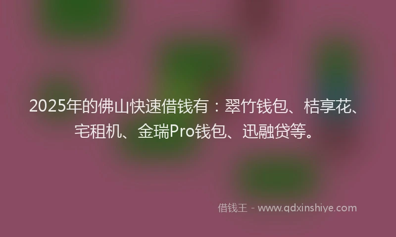 2025年的佛山快速借钱有：翠竹钱包、桔享花、宅租机、金瑞Pro钱包、迅融贷等。