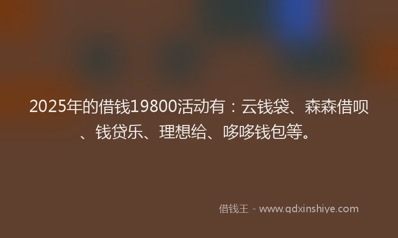 2025年的借钱19800活动有：云钱袋、森森借呗、钱贷乐、理想给、哆哆钱包等。